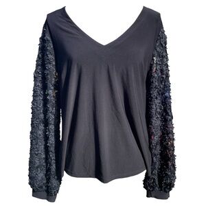 Laura Black Y2K Vintage Dark Fairy Dark Academia 3D Floral Sleeve Blouse Size XL